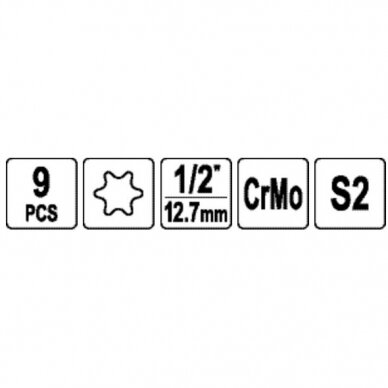 1/2" Galvučių smūginių su antgaliais rinkinys (torx) (9vnt) 2