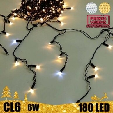 180 LED girlianda varvekliai 9 m BLYKSTĖ SPC CL6 (šaltai balta) 2