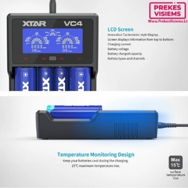 Akumuliatorių įkroviklis XTAR VC4 Li-ion / Ni-MH su skystųjų kristalų ekranu 1