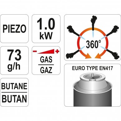 Dujinis degiklis su pjezo uždegimu 1000°C 360° 1