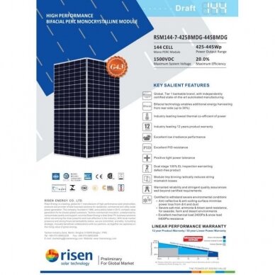 Fotovoltinė plokštė BIFACIAL 445W MONOCRYSTALL RISEN 1