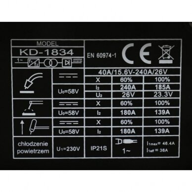 Pusautomatis invertorinis suvirinimo aparatas MIG/MAG + MMA +TIG-LIFT KD1834 6