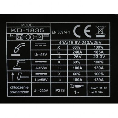 Pusautomatis inverterinis suvirinimo aparatas MIG/MAG + MMA +TIG-LIFT KD1835 5