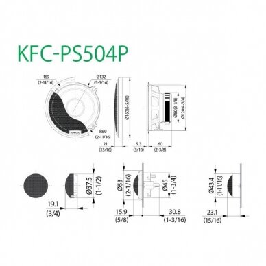 KENWOOD, KFC-PS504P 13cm 2-juostų komponentai (240 W) 1