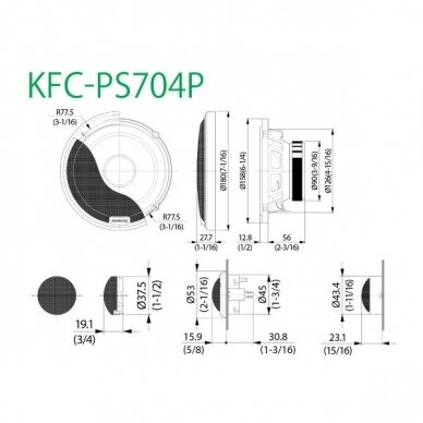 KENWOOD, KFC-PS704P 16cm 2-juostų komponentai (280 W) 1