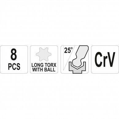L-tipo šešiakampių TORX trumpų raktų rinkinys 8vnt. (T9-T50) 2