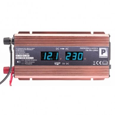 LCD įtampos keitiklis-inverteris 12V 1200W PM-PN-1200LS