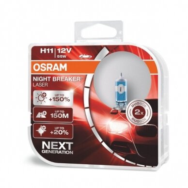 Osram lemputės Night Breaker Laser,+150%, H11, 55W,2 vnt, DUO 6421