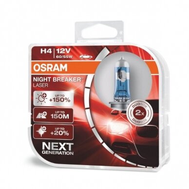 Osram lemputės Night Breaker Laser,+150%, H4, 60/55W, DUO O64193NL