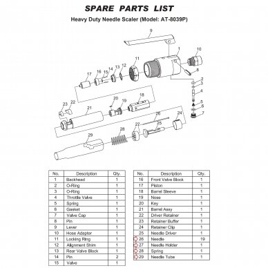 Pneumatinio skalerio AT8039P ats. dalys Nr. 26, 27, 28, 29 2