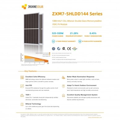 Saulės modulis 550W ZNSSHINE ZS550W-SR-BIFACIAL 1