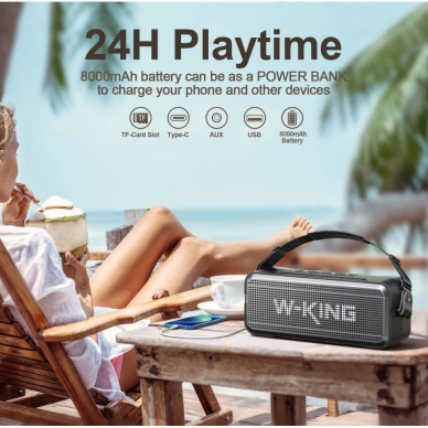 W-King D7 nešiojama Bluetooth kolonėlė 60W - 8000mAhB  (Juoda) 5