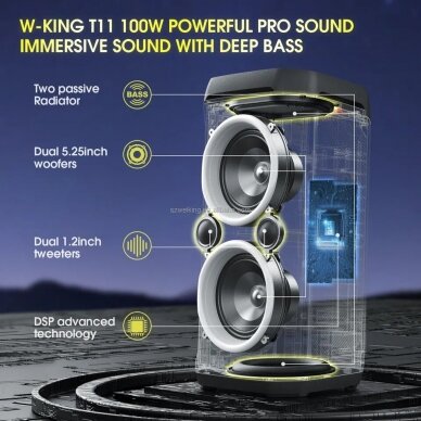 W-King T11 nešiojama Bluetooth kolonėlė 100W - 15600mAH(10.8V 5200mAh) 6