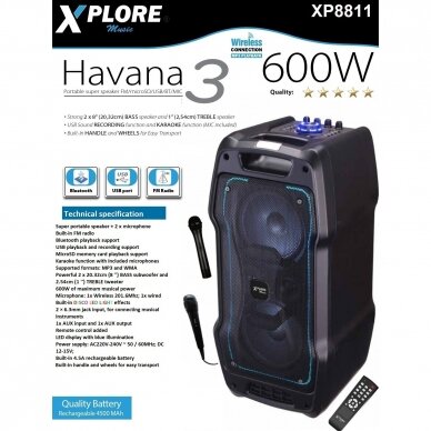 Xplore XP8811 HAVANA3  muzikinis centras , mobili kolonėlė 600W 2